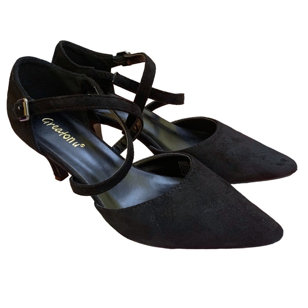 Greatonu heels strappy black pump 2.5” heel size 5.5 US